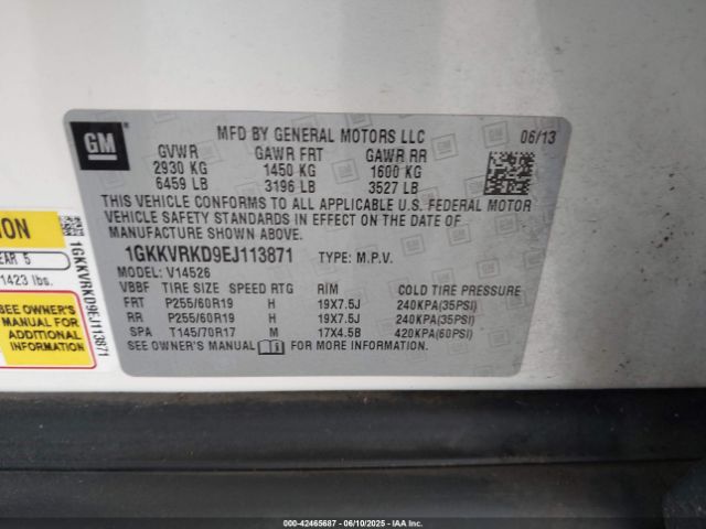 1GKKVRKD9EJ113871 GMC llt