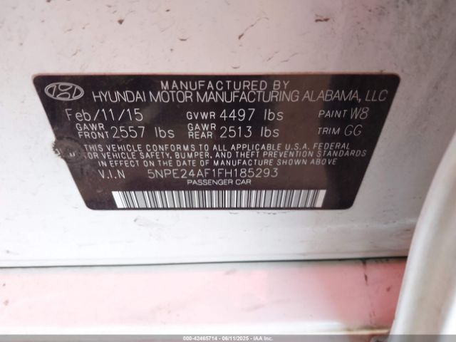5NPE24AF1FH185293 Hyundai SONATA SE