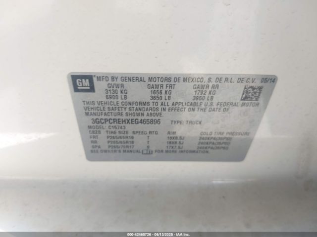 3GCPCREHXEG465896 Chevrolet lv3 - vvt, aluminum, e85 max