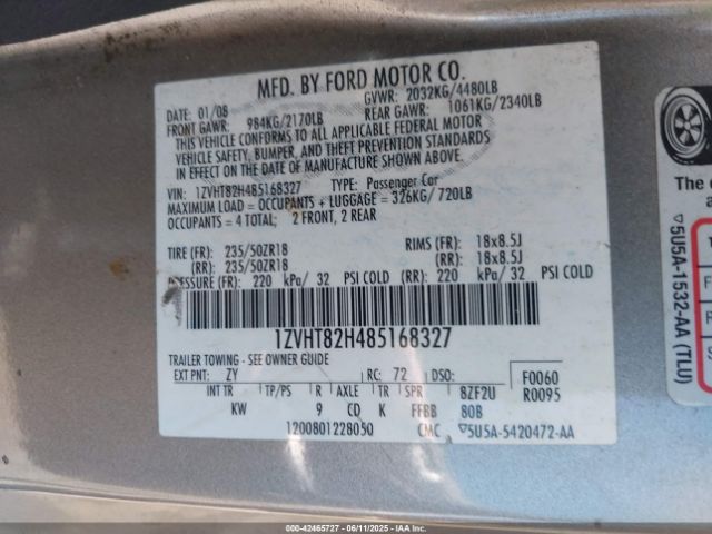 2008 FORD MUSTANG 1ZVHT82H485168327 Photo 8