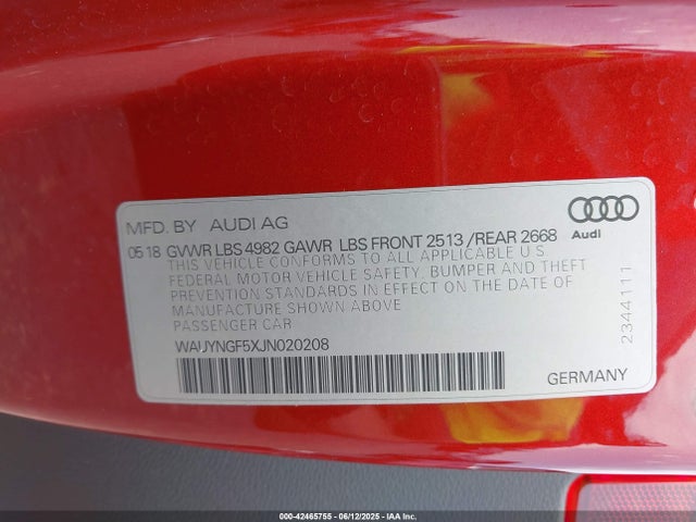 2018 AUDI A5 WAUYNGF5XJN020208 Photo 8