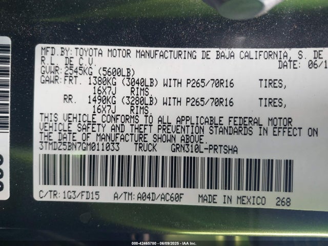 3TMDZ5BN7GM011033 Toyota 2gr-fks