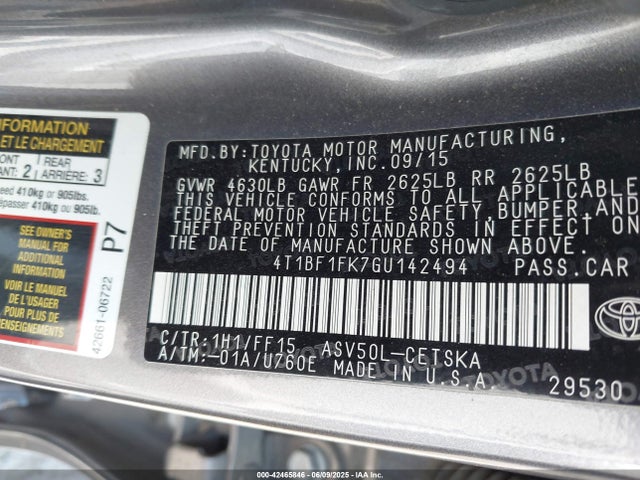 Toyota Camry 2016 4T1BF1FK7GU142494 Image 21