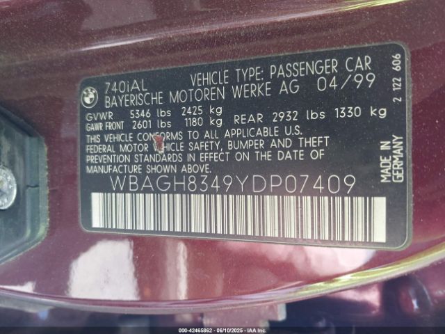 2000 BMW 740IL WBAGH8349YDP07409 Photo 8