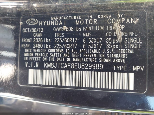 KM8JTCAF8EU829989 Hyundai gdi nu