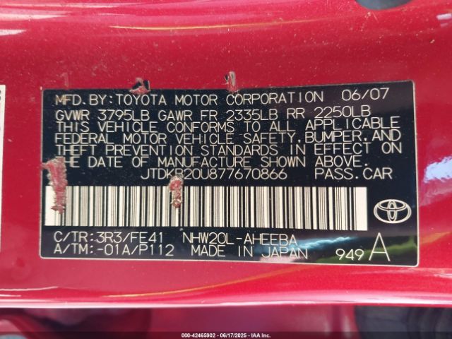2007 TOYOTA PRIUS JTDKB20U877670866 Photo 8