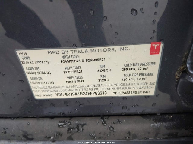 2014 TESLA MODEL S 5YJSA1H24EFP63519 Photo 8