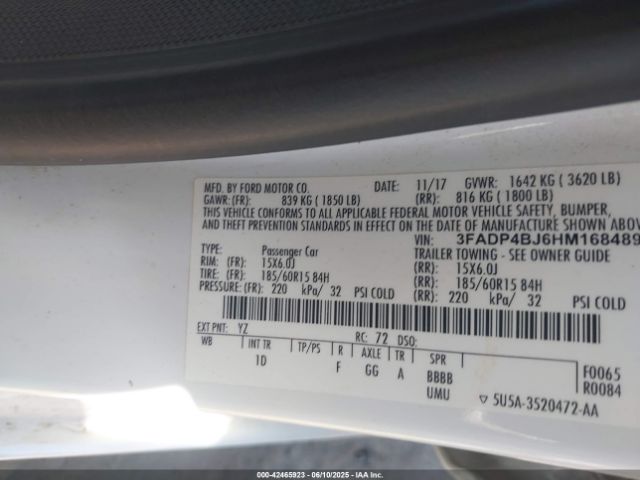 2017 FORD FIESTA 3FADP4BJ6HM168489 Photo 8
