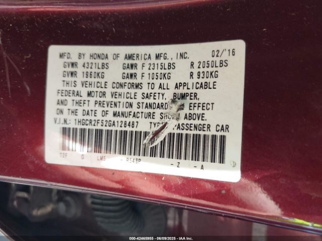 1HGCR2F52GA128487 Honda Accord Sport