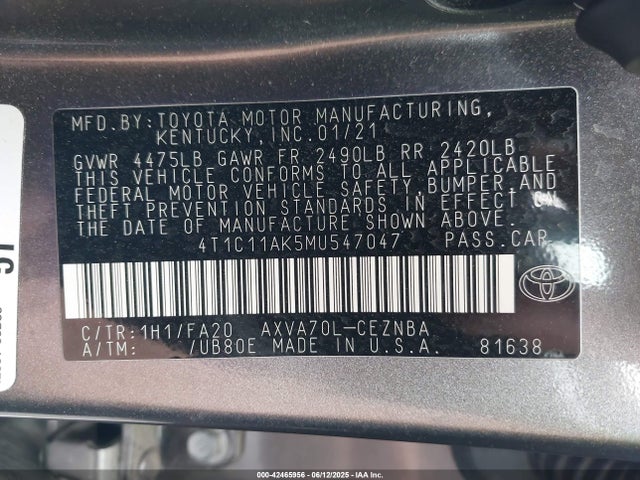 4T1C11AK5MU547047 Toyota a25a-fks