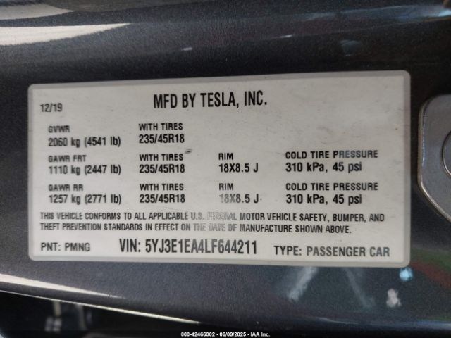 2020 TESLA MODEL 3 5YJ3E1EA4LF644211 Photo 8