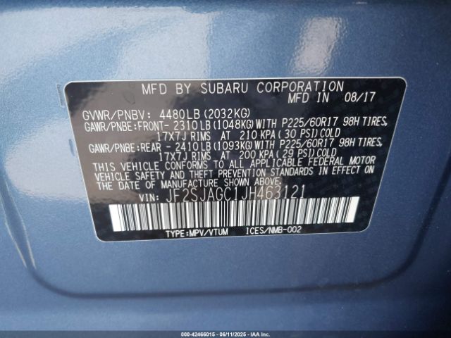 JF2SJAGC1JH463121 Subaru naturally aspirated u5