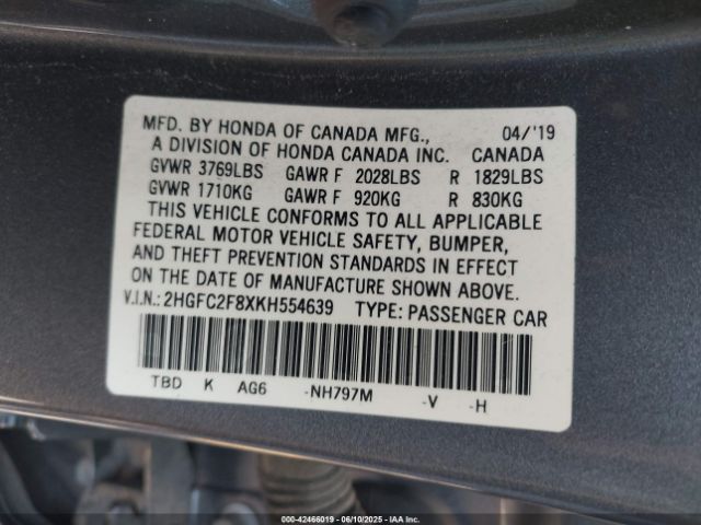 2019 HONDA CIVIC 2HGFC2F8XKH554639 Photo 8