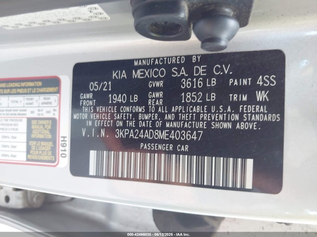 3KPA24AD8ME403647 KIA gamma ii