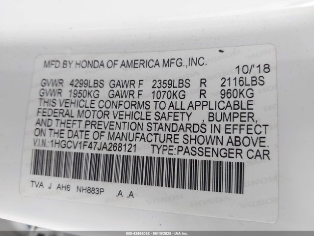1HGCV1F47JA268121 Honda l15be
