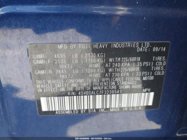 4S4BSALC7F3230541 Subaru 2.5l u5