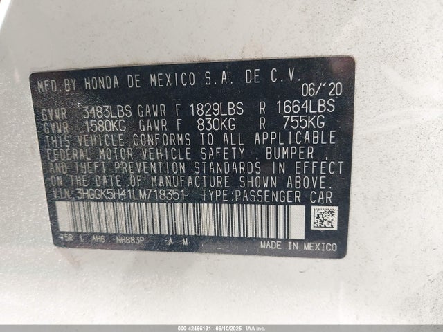 3HGGK5H41LM718351 Honda l15b1