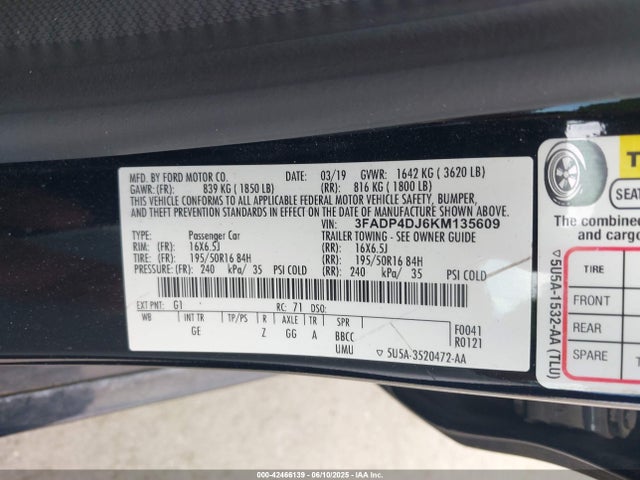 3FADP4DJ6KM135609 Ford 2019
