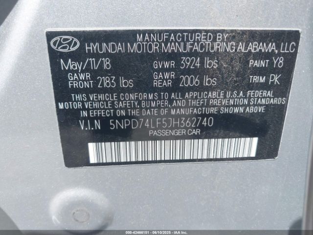 2018 HYUNDAI ELANTRA 5NPD74LF5JH362740 Photo 8