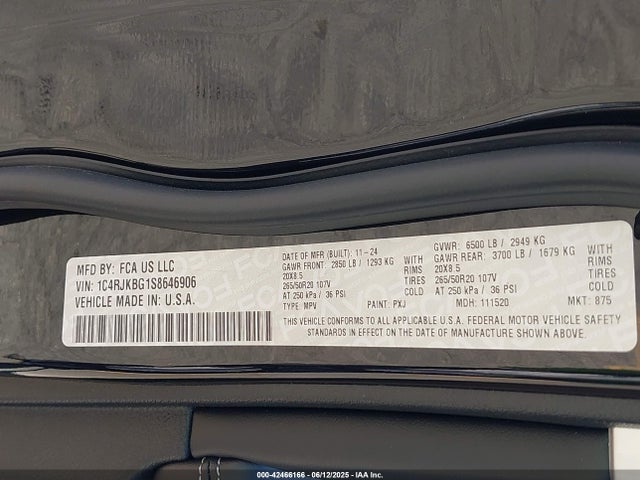 1C4RJKBG1S8646906 Jeep GRAND CHEROKEE L