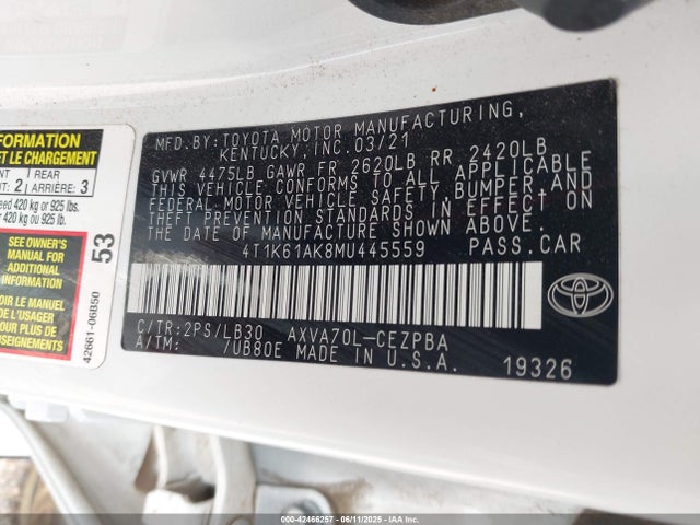 4T1K61AK8MU445559 Toyota a25a-fks