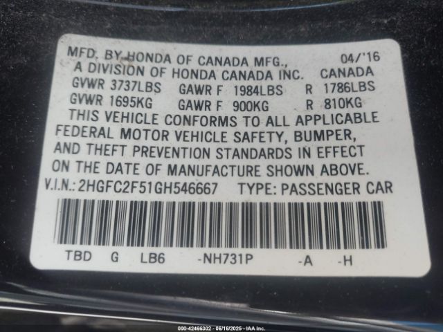 2016 HONDA CIVIC 2HGFC2F51GH546667 Photo 8