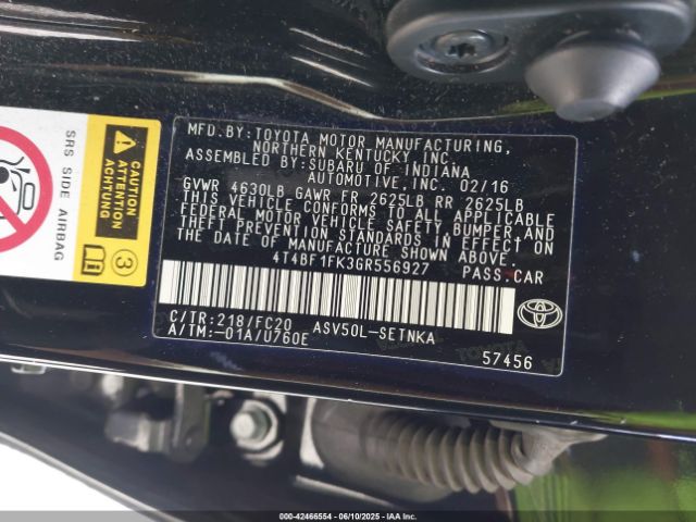 4T4BF1FK3GR556927 Toyota 2ar-fe