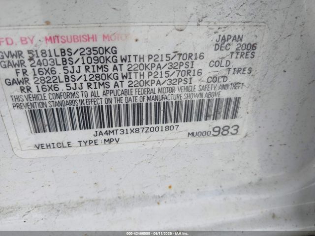 2007 MITSUBISHI OUTLANDER JA4MT31X87Z001807 Photo 8