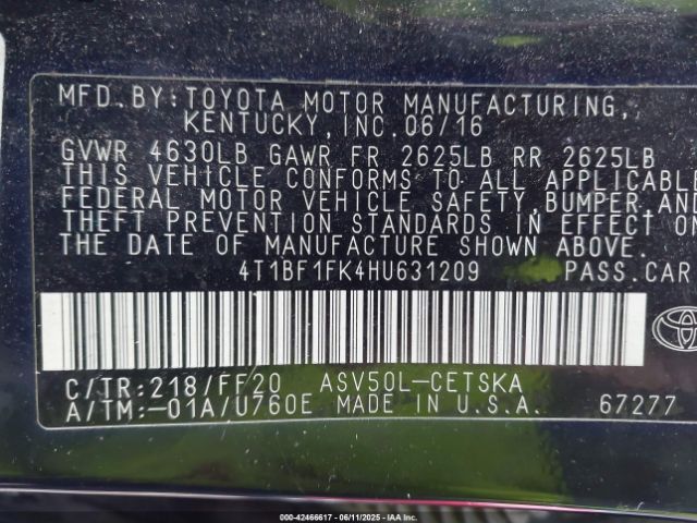 2017 TOYOTA CAMRY 4T1BF1FK4HU631209 Photo 8