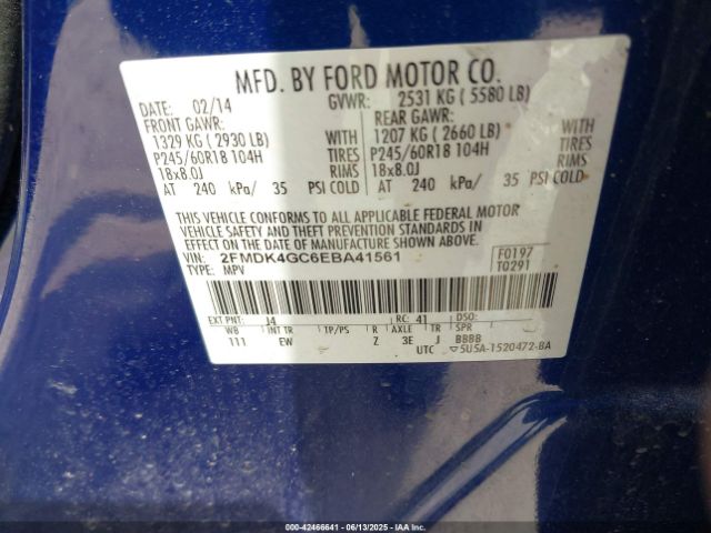 2FMDK4GC6EBA41561 Ford EDGE SE
