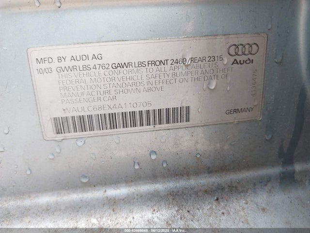 2004 AUDI A4 WAULC68EX4A110705 Photo 8