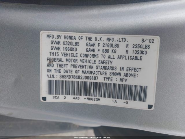 2002 HONDA CR-V SHSRD78482U009487 Photo 8
