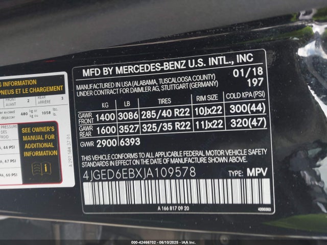 4JGED6EBXJA109578 Mercedes-Benz m276