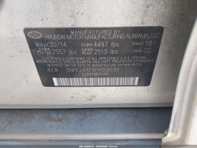 5NPE24AF4FH009189 Hyundai SONATA SE