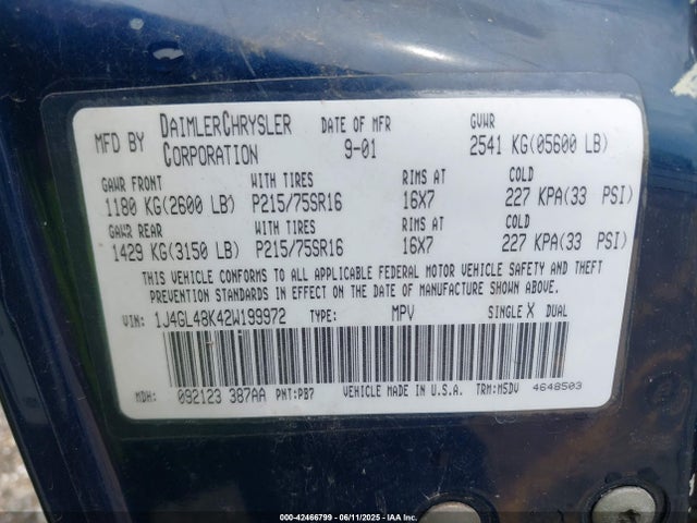 Aukcja sprzedaży 2002 Jeep Liberty Sport, vin: 1J4GL48K42W199972, numer aukcji: 42466799