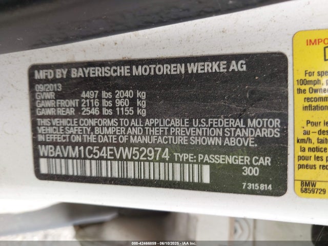 WBAVM1C54EVW52974 BMW 2014
