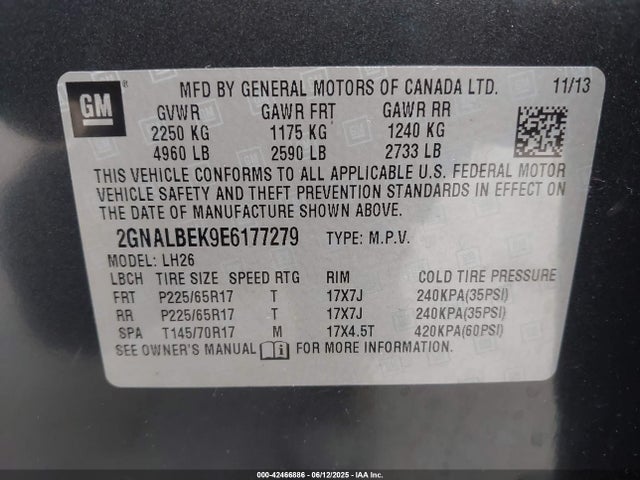 2GNALBEK9E6177279 Chevrolet lea - flex fuel (gas/alc), aluminum, high output