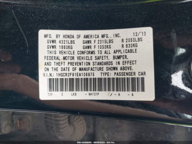1HGCR2F81EA106875 Honda Accord Ex-l