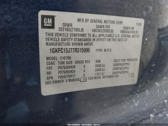 2007 GMC YUKON 1GKFC13J77R315996 Photo 8