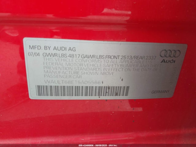 2005 AUDI A4 WAULT68E15A055661 Photo 8