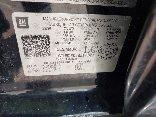 1GTU9CED9MZ195327 GMC l84 - di, alum, gen 5, var 2