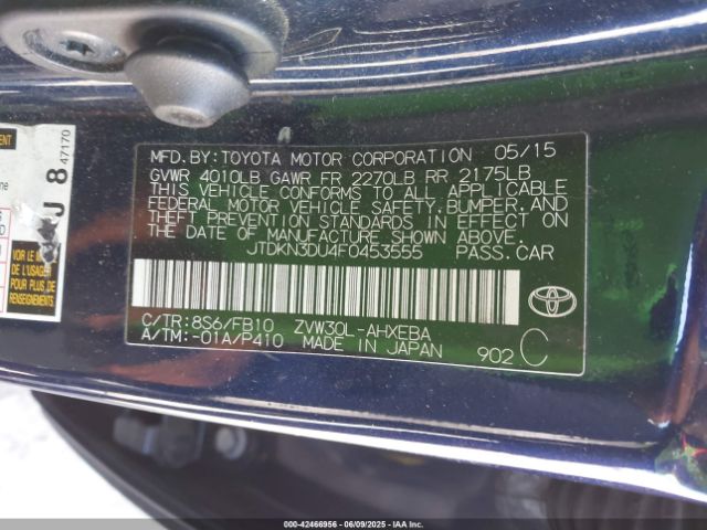 JTDKN3DU4F0453555 Toyota Prius Two
