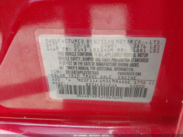 3N1AB7AP9JY267649 Nissan 2018