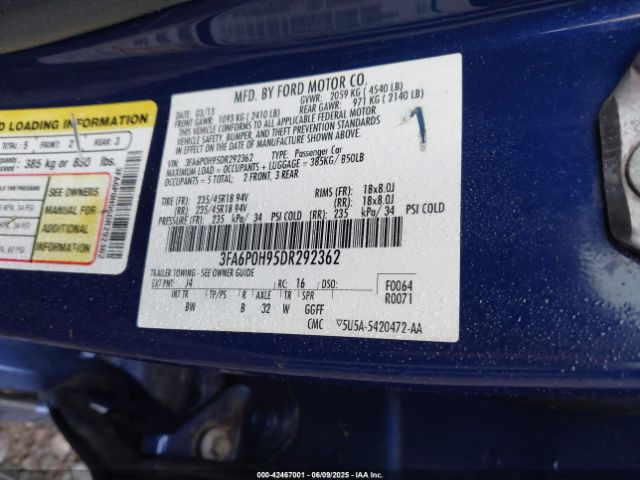2013 FORD FUSION 3FA6P0H95DR292362 Photo 8