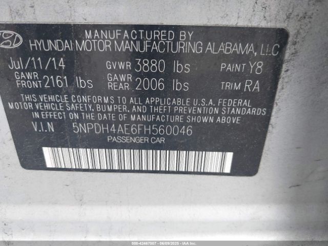 5NPDH4AE6FH560046 Hyundai ELANTRA SE