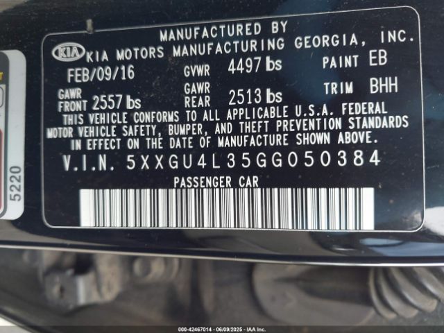 5XXGU4L35GG050384 KIA OPTIMA EX
