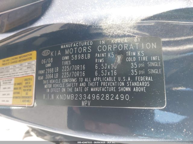 2009 KIA SEDONA KNDMB233496282490 Photo 8