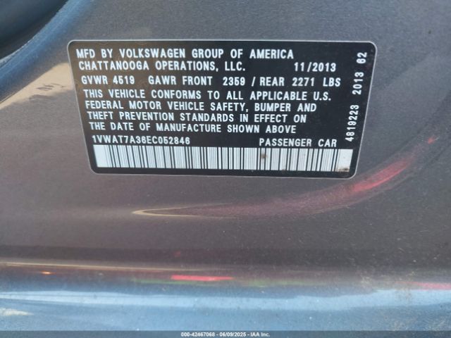 2014 VOLKSWAGEN PASSAT 1VWAT7A36EC052846 Photo 8