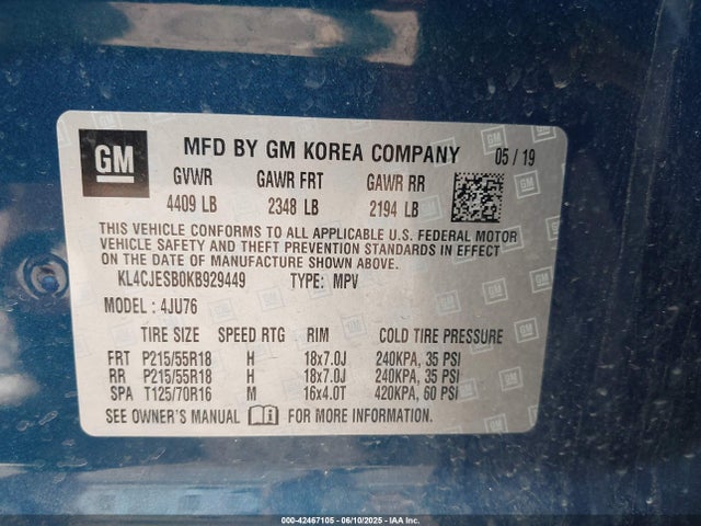 Aukcja sprzedaży 2019 Buick Encore Awd Preferred, vin: KL4CJESB0KB929449, numer aukcji: 42467105