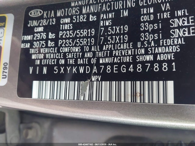 5XYKWDA78EG487881 KIA Sorento Limited V6